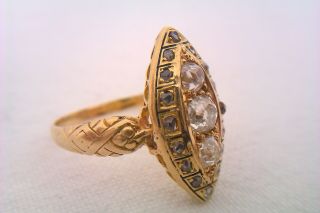 Rare 18ct Gold Old Cut Diamonds Enamel & Snake Shoulders Georgian Ring c1818 11