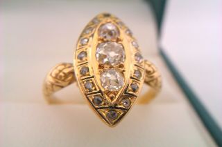 Rare 18ct Gold Old Cut Diamonds Enamel & Snake Shoulders Georgian Ring C1818