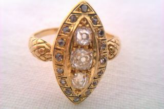 Rare 18ct Gold Old Cut Diamonds Enamel & Snake Shoulders Georgian Ring c1818 4