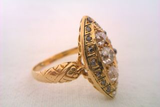 Rare 18ct Gold Old Cut Diamonds Enamel & Snake Shoulders Georgian Ring c1818 8