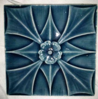 Antique C.  1881 Art Nouveau J & J G Low Art Tile Chelsea MA Pottery Blue 2