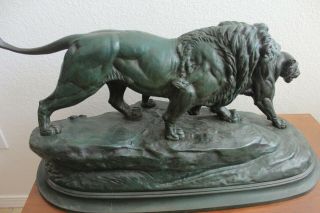 “Lion & Lioness” French Antique Bronze Sculpture by Paul Edouard Delabrierre 10