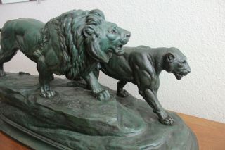 “Lion & Lioness” French Antique Bronze Sculpture by Paul Edouard Delabrierre 11
