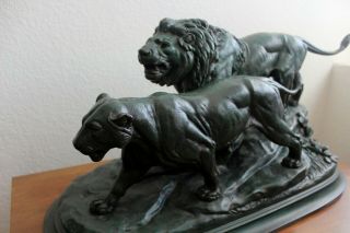 “Lion & Lioness” French Antique Bronze Sculpture by Paul Edouard Delabrierre 2