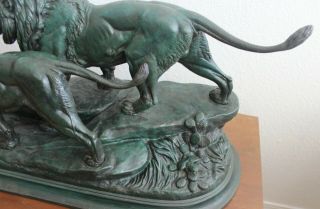 “Lion & Lioness” French Antique Bronze Sculpture by Paul Edouard Delabrierre 4