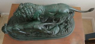 “Lion & Lioness” French Antique Bronze Sculpture by Paul Edouard Delabrierre 5