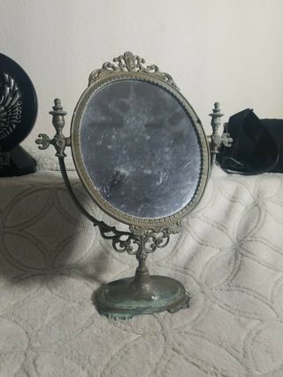 Vintage Victorian Solid Brass Vanity Stand Up Swivel Mirror