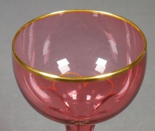 Vintage Moser Style Bohemian Cranberry Art Glass Wine Glass or Hock 3