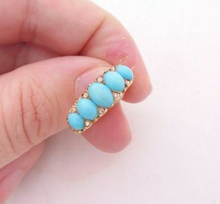 18ct Gold Diamond Natural Turquoise Ring,  Heavy Victorian 18k 750
