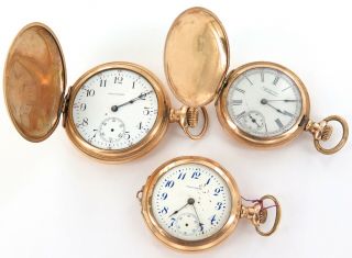 3 Antique Waltham Ladies Pocket Watches.  All Fixers.