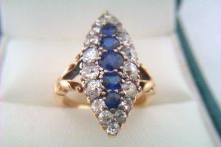 Extremely Rare 18ct Gold Sapphire & Old Cut Diamonds Victorian Ladies Ring C1876