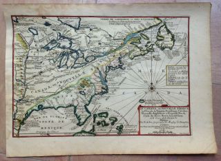 United States Canada 1702 Nicolas De Fer 18e Century Unusual Antique Map