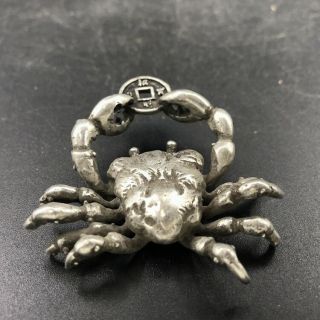 Exquisite Chinese Old Tibetan Silver Copper Hand - Carved Crabs Yr82