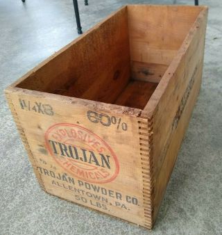 Antique Wooden Explosives Crate Trojan Chemicals Trojan Powder Co.  Allentown Box