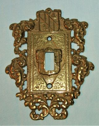 Vintage Brass Switch Plate Cover Crest Shield Ornate Virgina Metal