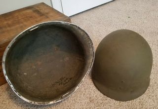 US WWII M1 Fixed Bale Helmet w/ Westinghouse Liner - Named 8