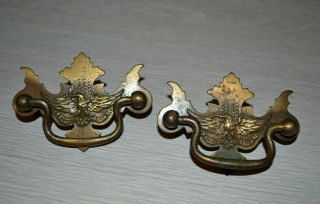 Set Of 2 Vintage Ornate Solid Brass Bail Pull Drawer Pulls Eagle