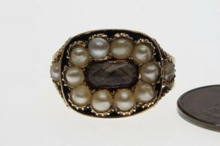 Antique Georgian English 15k Gold Black Enamel & Pearl Mourning Ring C1817