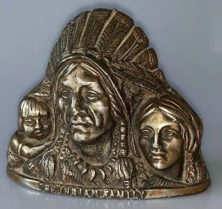 Antique 1905 Cast Iron “the Indian Family” Still Bank.