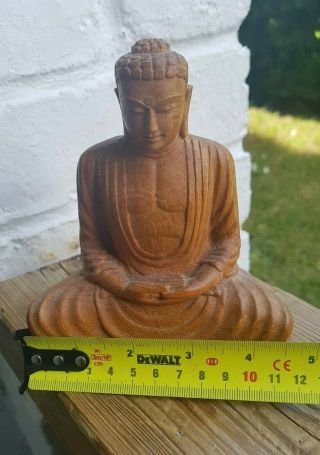 Vintage Wooden Hand Made Sitting In Lotus Position Buddha Statue/ Desk Ornament