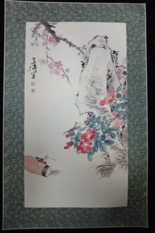 Very Vintage Large Chinese Paper Hand Painting Flowers " Wangxuetao " Marks