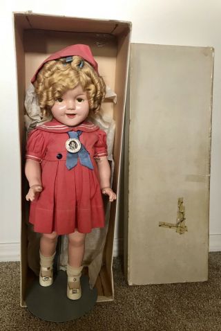 Vintage 22” Shirley Temple Composition Doll W/box Red Dress Shoes Ideal