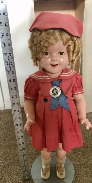 Vintage 22” Shirley Temple Composition Doll W/box Red Dress Shoes Ideal 2