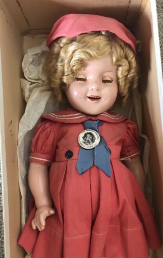 Vintage 22” Shirley Temple Composition Doll W/box Red Dress Shoes Ideal 5