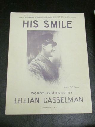 Wwi 1921 Soldiers Aid Commission Ontario King Edward Viii " His Smile " Sheet Music