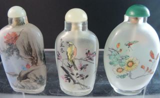 Three Vintage Chinese Reverse Painted Snuff Bottles