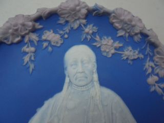 Antique German Jasperware 3 - Color Indian Chief Plaque Pink Blue White 3