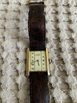 Vintage Must De Cartier Tank Vermeil Argent Swiss Made 925 Unisex Watch 590005
