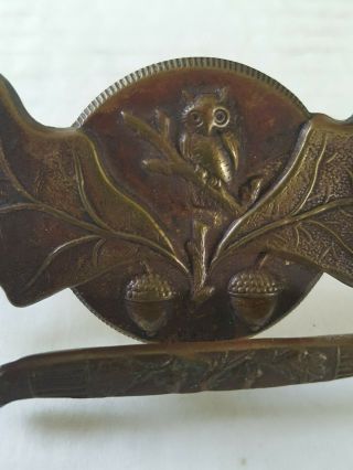Antique Solid Brass Figural Hardware Drawer Pull Owl Acorn Oak Leaves 2