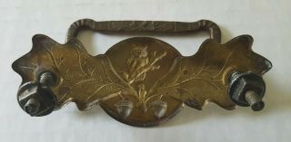 Antique Solid Brass Figural Hardware Drawer Pull Owl Acorn Oak Leaves 5