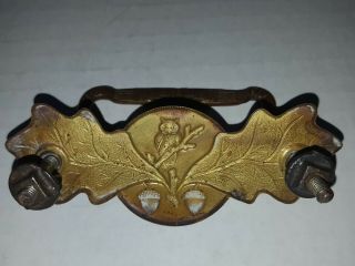 Antique Solid Brass Figural Hardware Drawer Pull Owl Acorn Oak Leaves 6