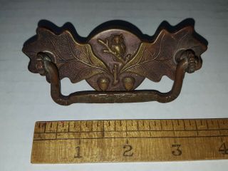Antique Solid Brass Figural Hardware Drawer Pull Owl Acorn Oak Leaves 7