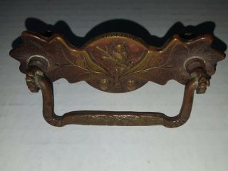 Antique Solid Brass Figural Hardware Drawer Pull Owl Acorn Oak Leaves 8