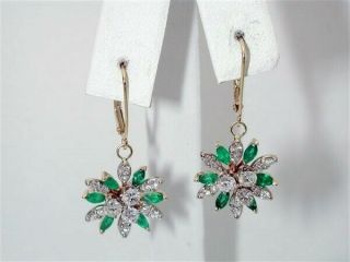 $5,  000 Antique Diamond & Emerald Marquise 2.  40ct Dangling Flower Earrings - $99