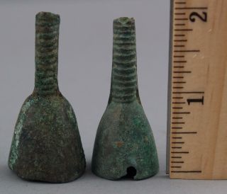 5 Small Ancient Antique Chinese Ceremonial Burial Bronze Bells,  Green Verdigris 2