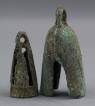 5 Small Ancient Antique Chinese Ceremonial Burial Bronze Bells,  Green Verdigris 5