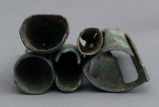 5 Small Ancient Antique Chinese Ceremonial Burial Bronze Bells,  Green Verdigris 8