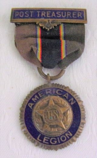 Nov 12,  1919 Antique Bronze American Legion " Post Treasurer " Medal Ww1 Ribbon