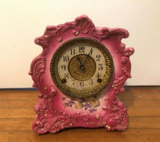 Antique Gilbert Pink Porcelain Clock No 425