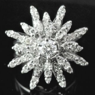 Vintage Diamond 14k White Gold Cluster Cocktail Ring Retro Mid Century Snowflake 3
