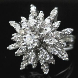 Vintage Diamond 14k White Gold Cluster Cocktail Ring Retro Mid Century Snowflake 4