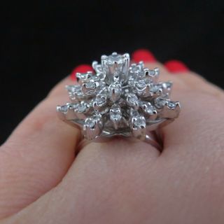 Vintage Diamond 14k White Gold Cluster Cocktail Ring Retro Mid Century Snowflake 7