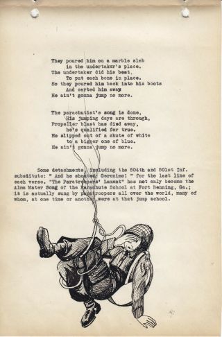 WWII US Army 82nd Airborne Paratrooper Typed Song w Ink Drawings - 3 Pgs 3