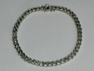 Unique Vintage Diamond 14k White Gold Tennis Bracelet