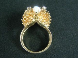 Vintage Unique Mid Century Mod 14K Gold Diamond Opal Starburst Sputnik Ring 4