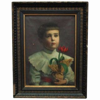 19th C.  Victorian Little Boy Portrait Oil Painting Antique Aesthetic Child